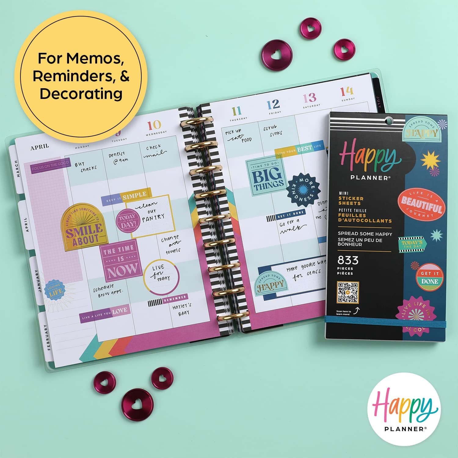 Happy Planner Sticker Pack for Calendars, Journals, and Diary Planners,