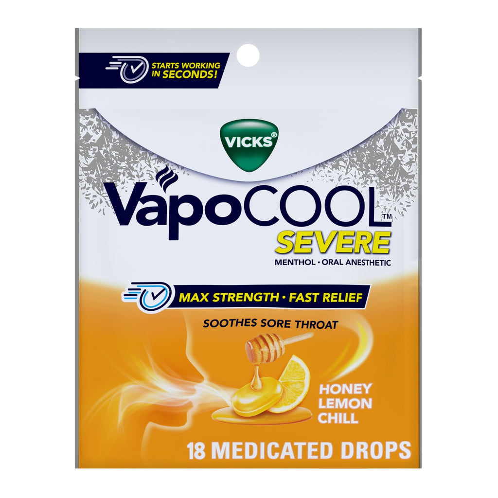 Vicks VapoCOOL Severe Medicated Sore Throat Drops, Fast-Acting Max Strength