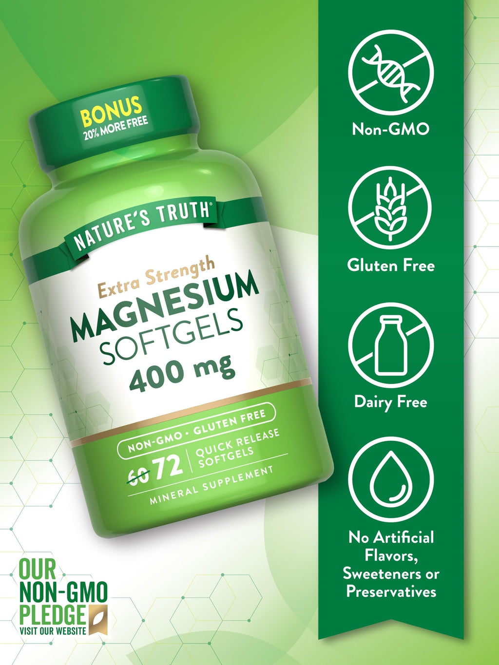 Nature's Truth Magnesium | 400mg | 72 Softgels | Value Size | Extra Strength |