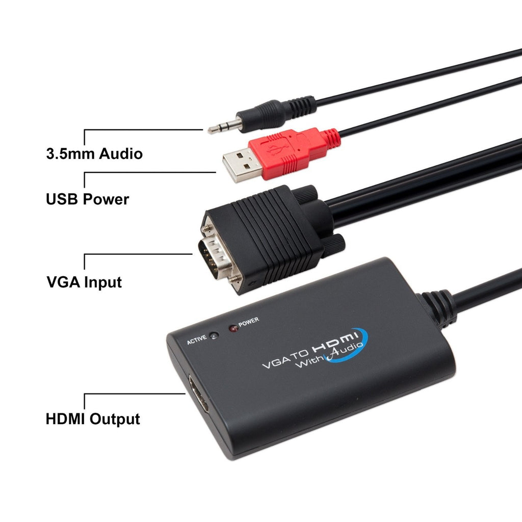 IOCrest 1080P VGA to HDMI Audio Video Cable Converter Active Output Adapter for