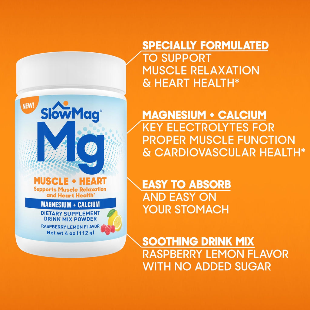 SlowMag® Magnesium Powder, Magnesium + Calcium Supplement Drink Mix, Raspberry