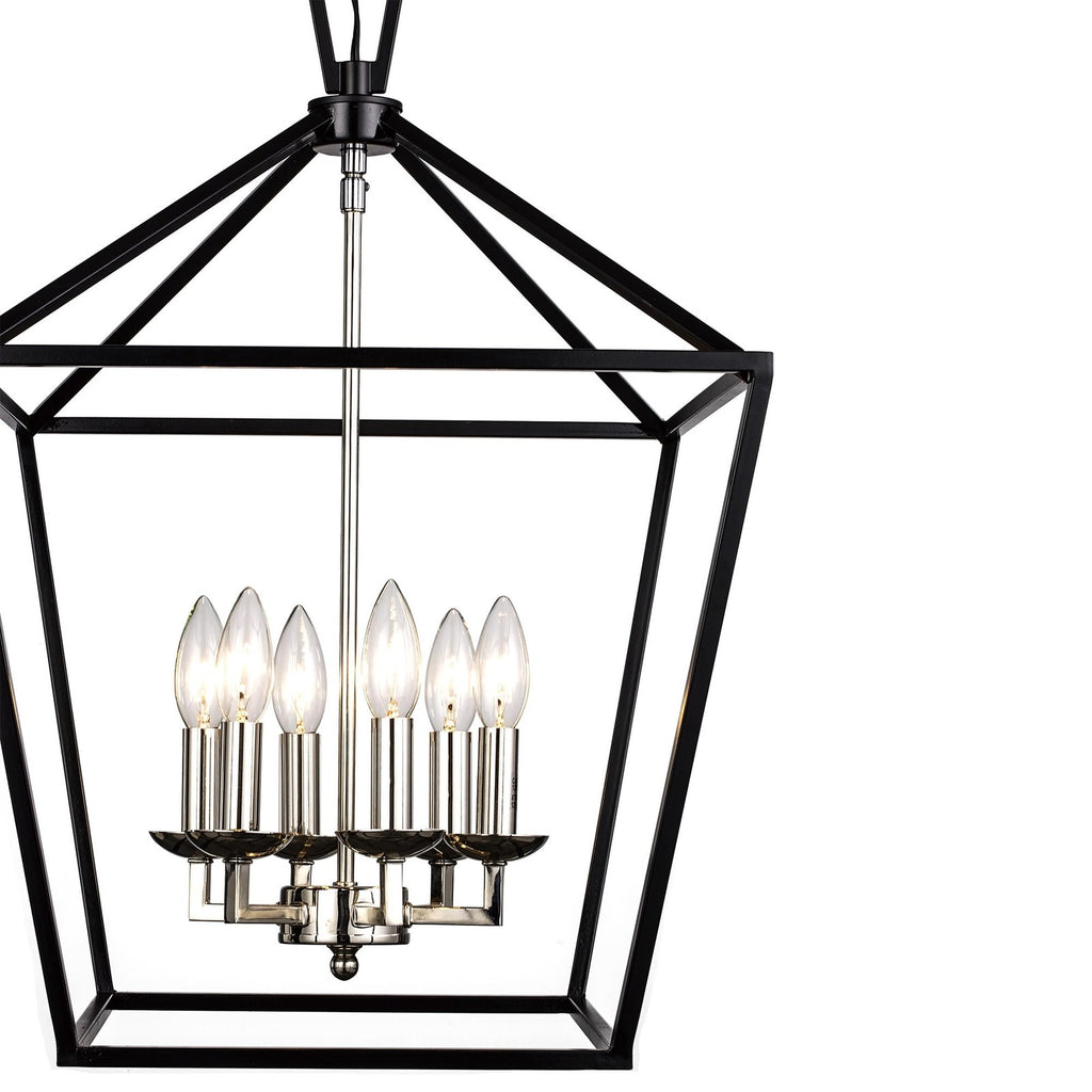 TRANS GLOBE Imports 10266 BK/BN Transitional Six Light Pendant in Black Finish,