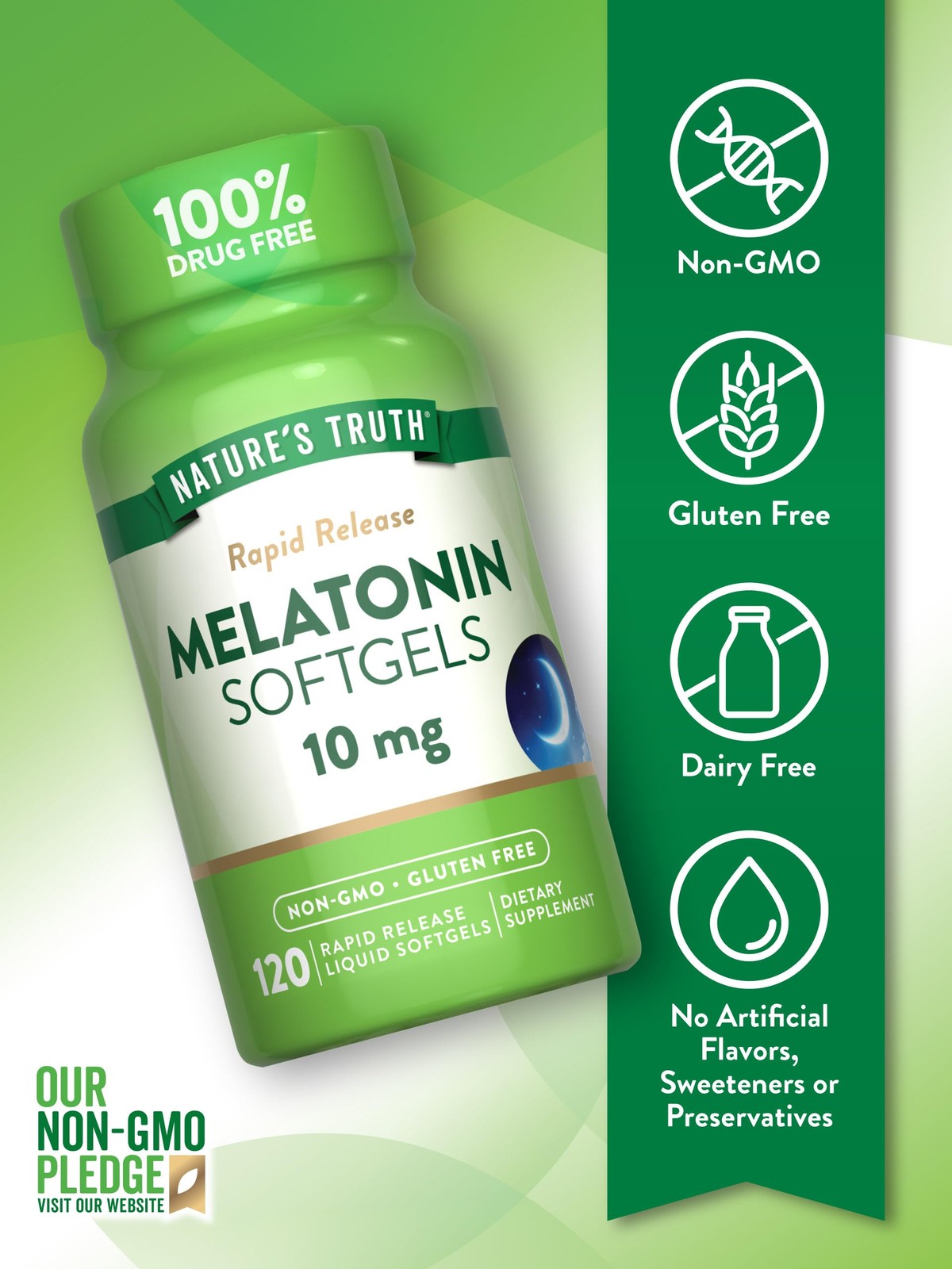 Nature's Truth Melatonin 10mg | Rapid Release Liquid Softgels | 120 Count |