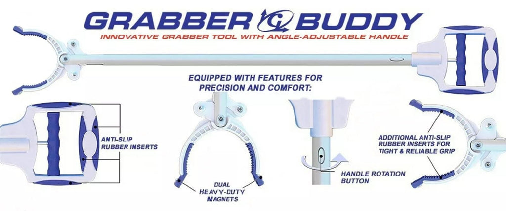 Grabber Buddy Reacher Pick Up Tool with Dual Powerful Magnets, Angle-Adjustable