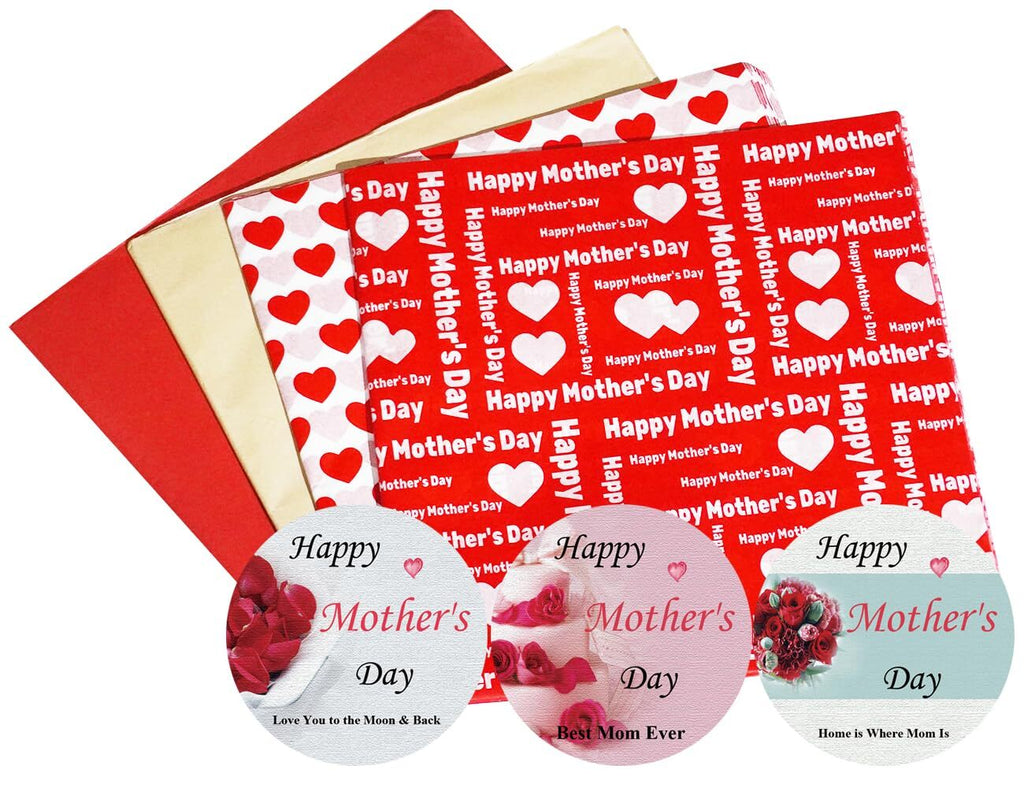 UAREBST 52 Sheets Red Happy Mother's Day Tissue Wrapping Paper Bulk for for Gift