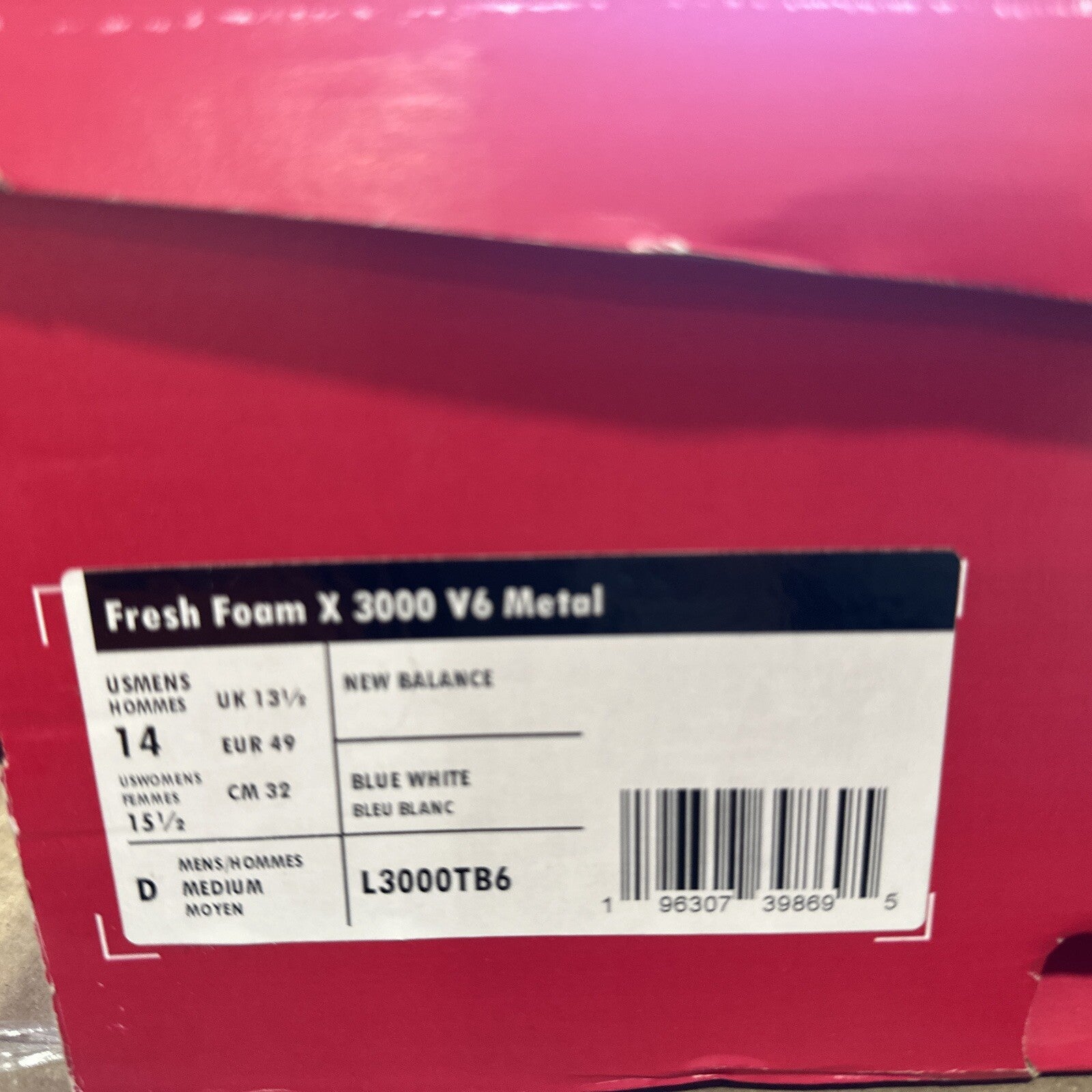 New Balance Fresh Foam X 3000 v6 L3000TB6 Baseball Metal Cleats Mens Sz 14 Blue