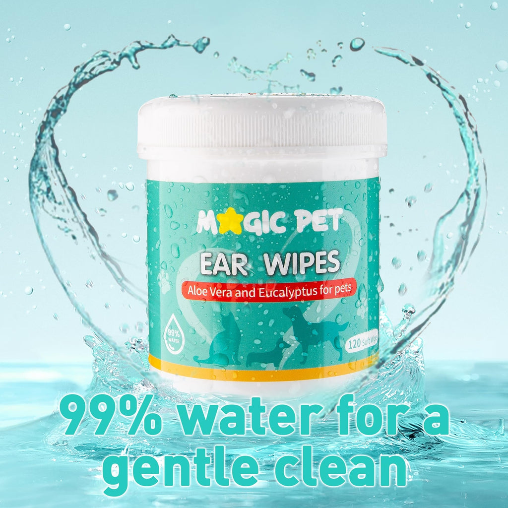 Magic Pet - Dog Ear Cleaner Wipes — 120 Grooming Wipes W/Aloe Vera & Eucalyptus