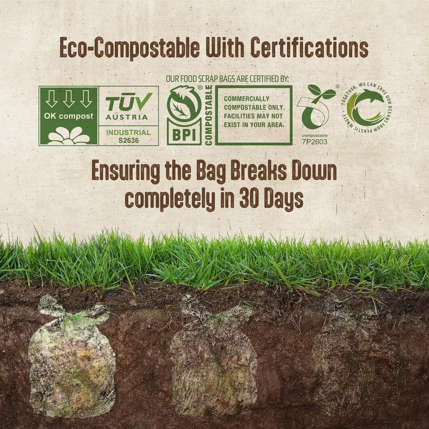 13 Gallon Compost Bags With Handles - 30 Count Biodegradable Trash Bags,