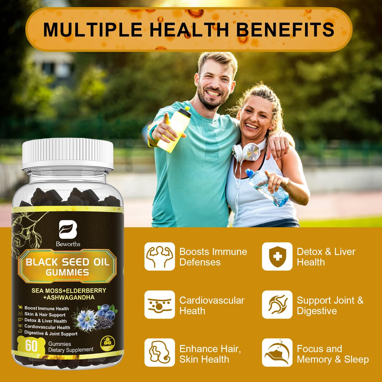 B BEWORTHS Black Seed Oil & Sea Moss Gummies, Organic Irish Sea Moss Gummies