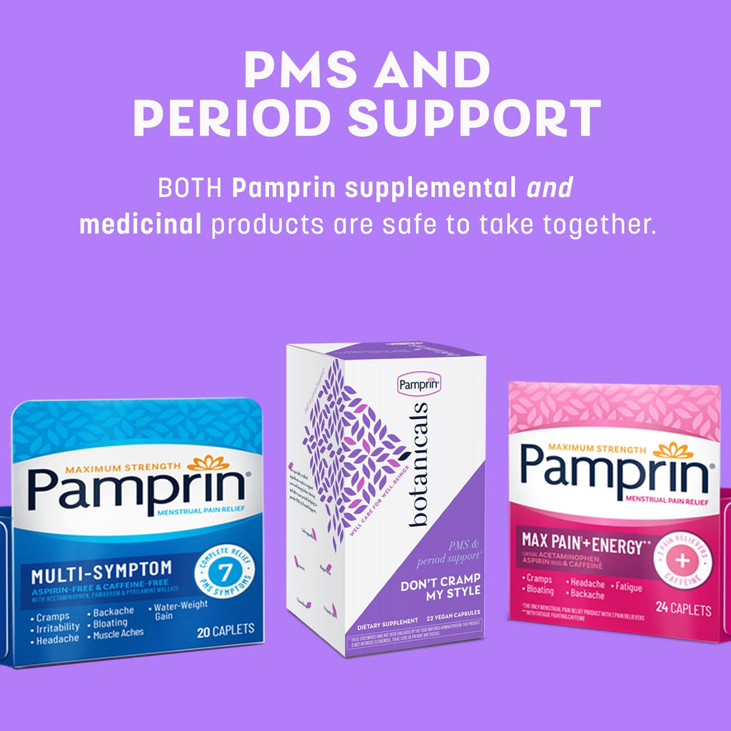 Pamprin Botanicals Supplement for PMS & Period Support, with Ashwagandha,