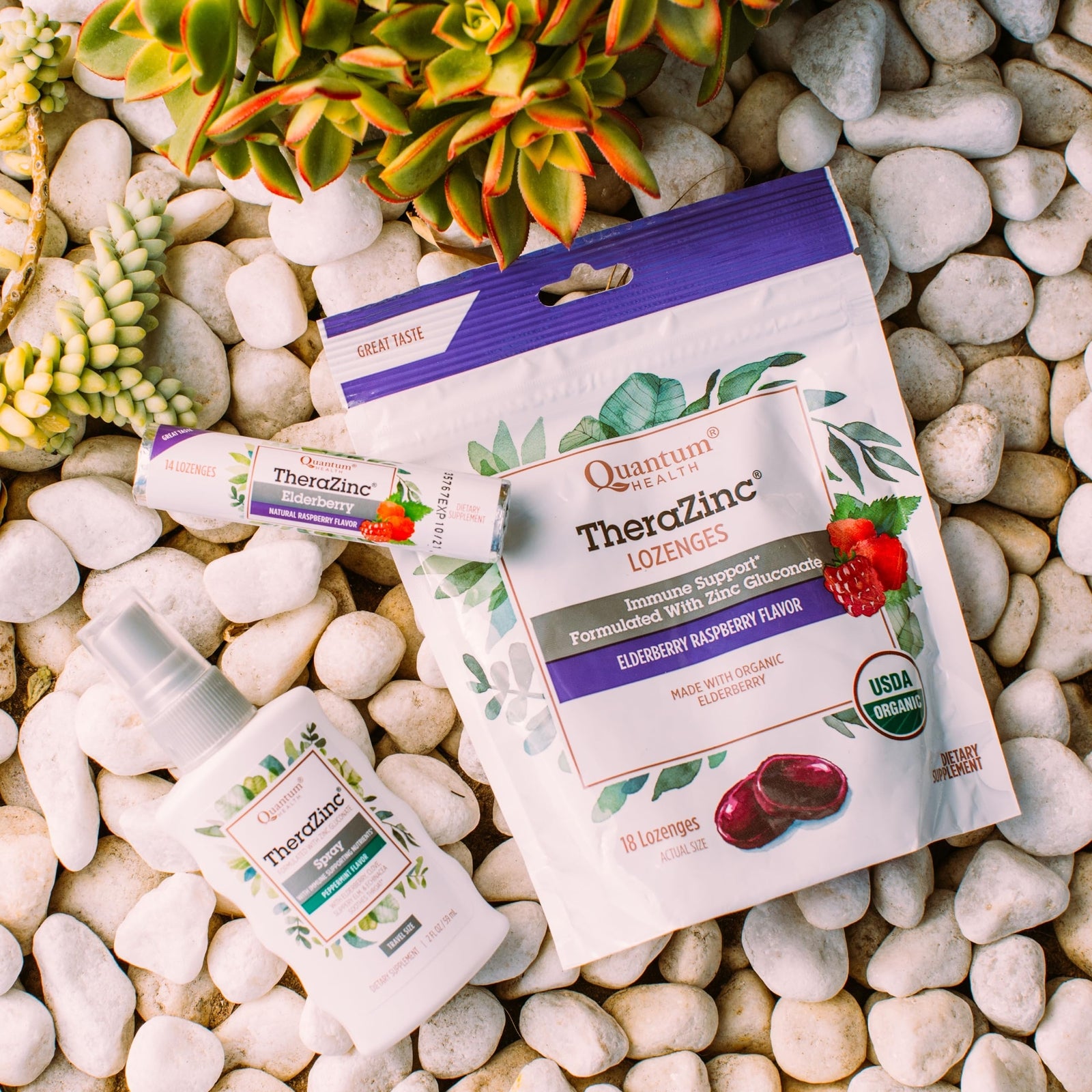 Quantum Health TheraZinc Organic Zinc Lozenges Elderberry Sambucus Raspberry &