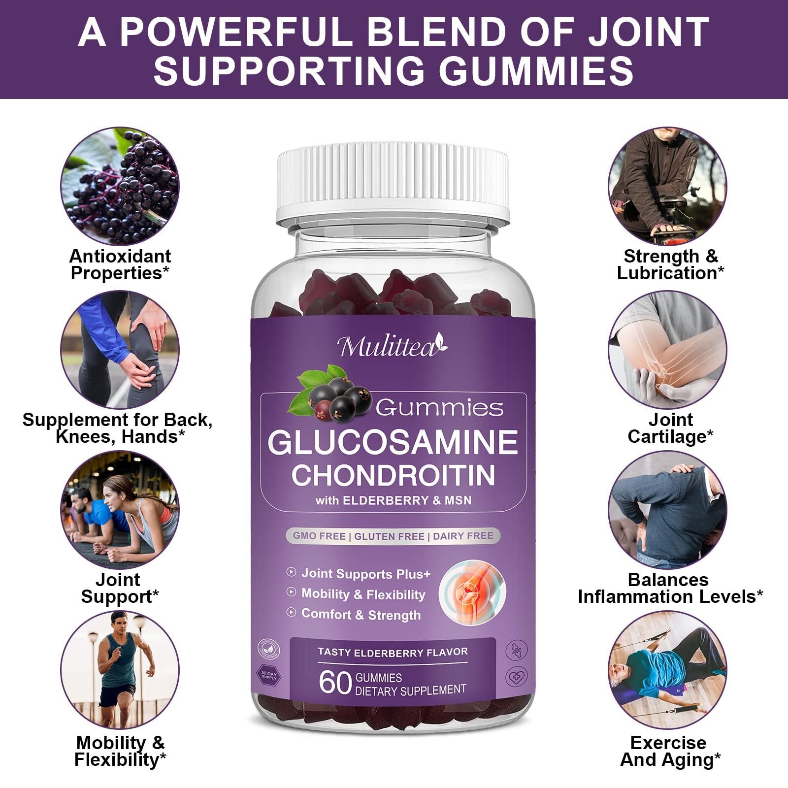 Mulittea Glucosamine Chondroitin Gummies - Extra Strength Joint Support