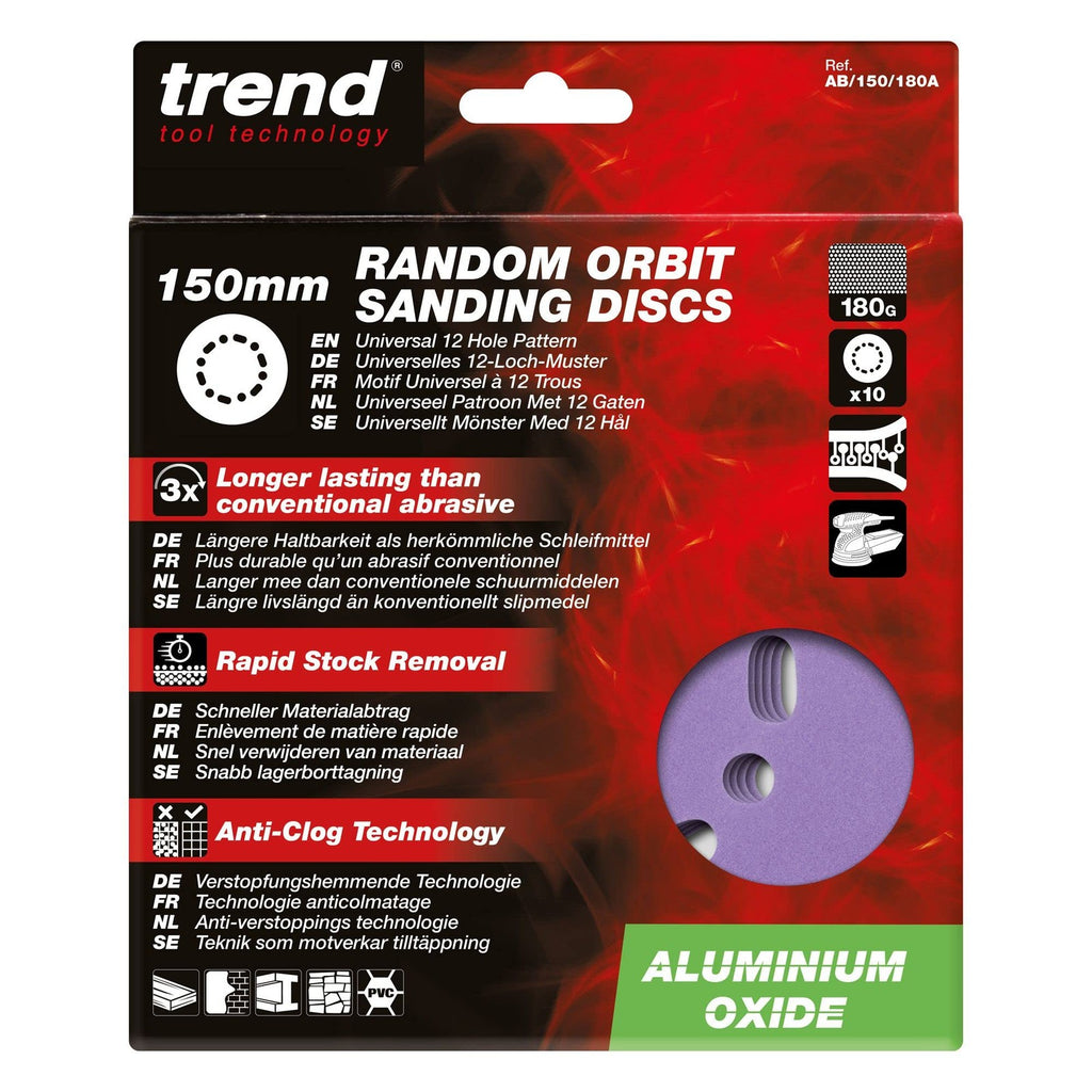 Trend Aluminium Oxide 6 Inch Random Orbit 180 Grit Abrasive Sanding Discs,
