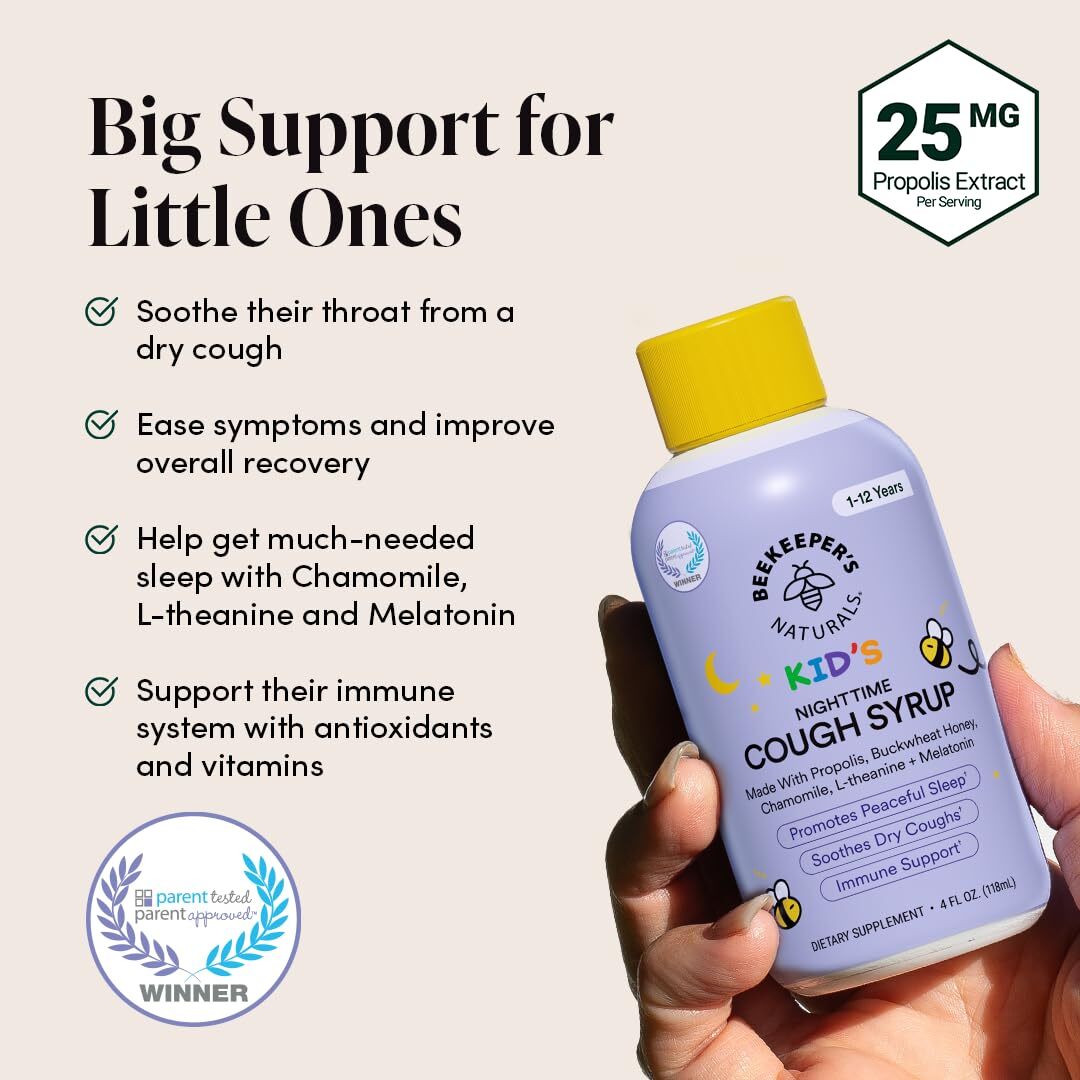 Beekeeper's Naturals Propolis Honey Cough Syrup Nighttime for Kids Immune