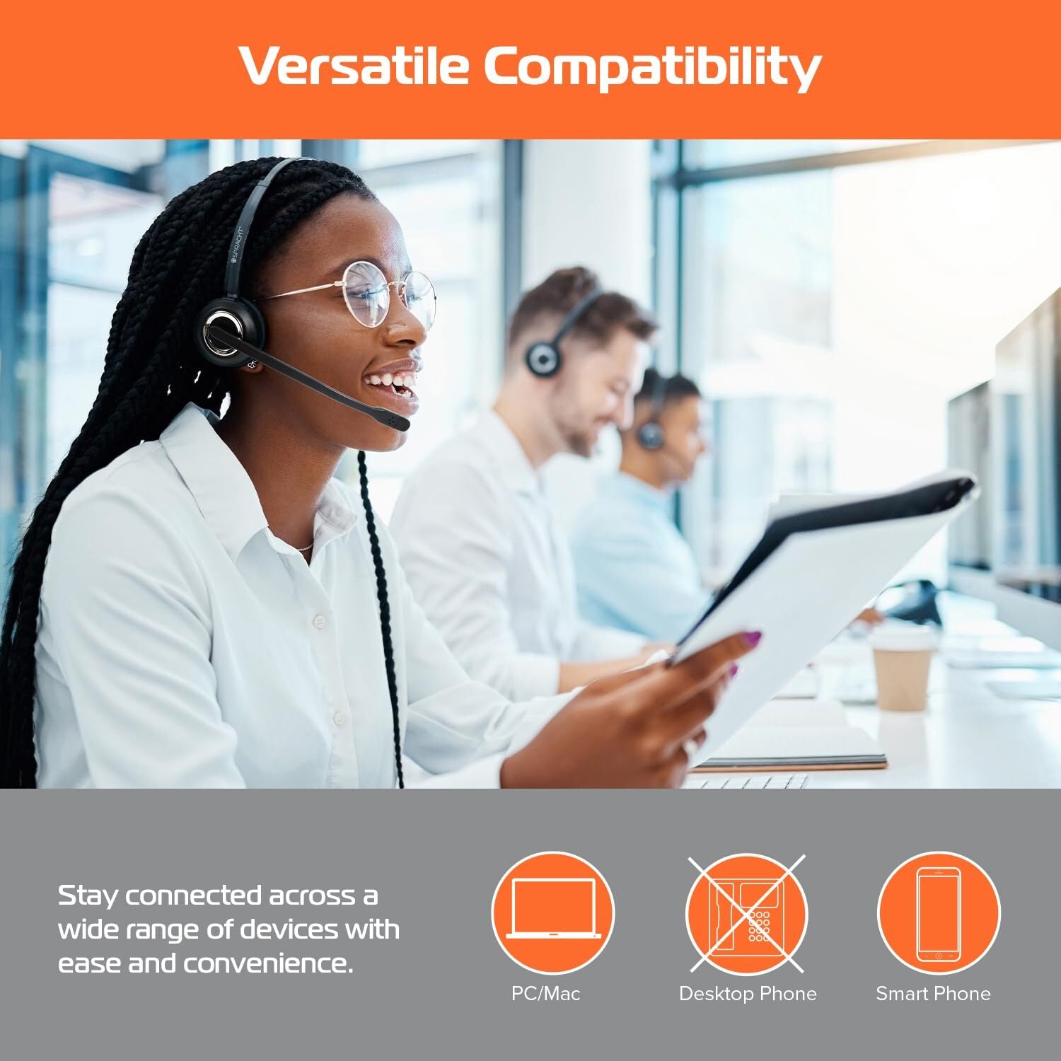 Spracht HS-2050 Single Ear Wireless Bluetooth Headset with Base Station | Noise