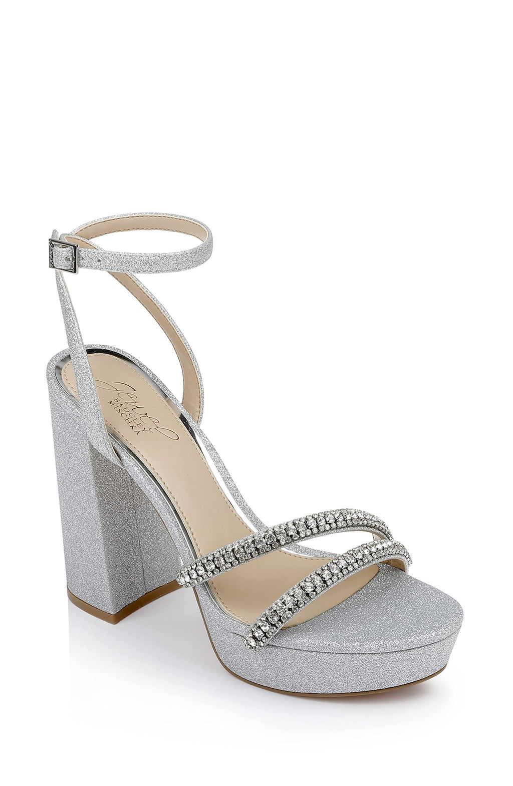 Jewel Badgley Mischka Rochel Platform Block Heel with Gemstone Embellished