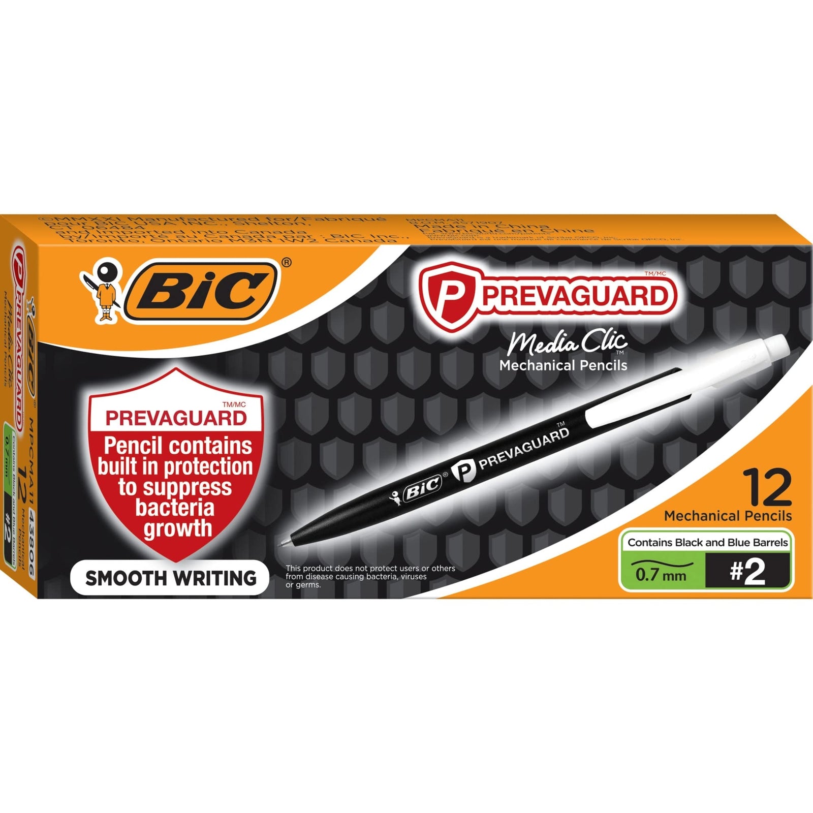 BIC PrevaGuard Media Clic #2 Mechanical Pencil, Medium Point (0.7mm), 12-Count,