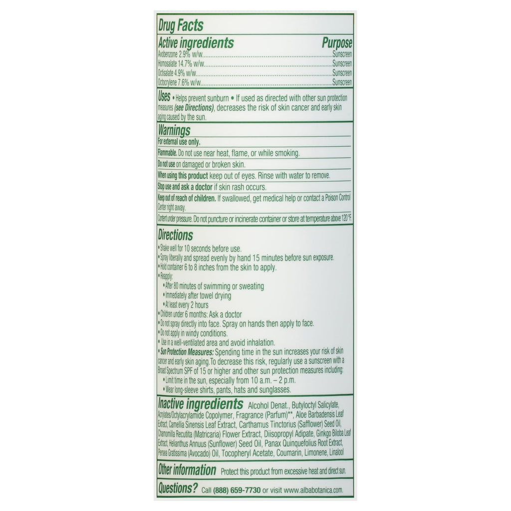 Alba Botanica Sunscreen Spray for Face and Body, Broad Spectrum SPF 50