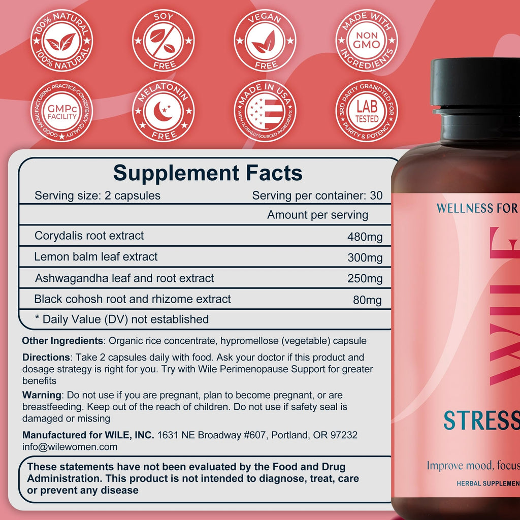 WILE Menopause & Perimenopause Supplements for Women with Ashwagandha - Stress