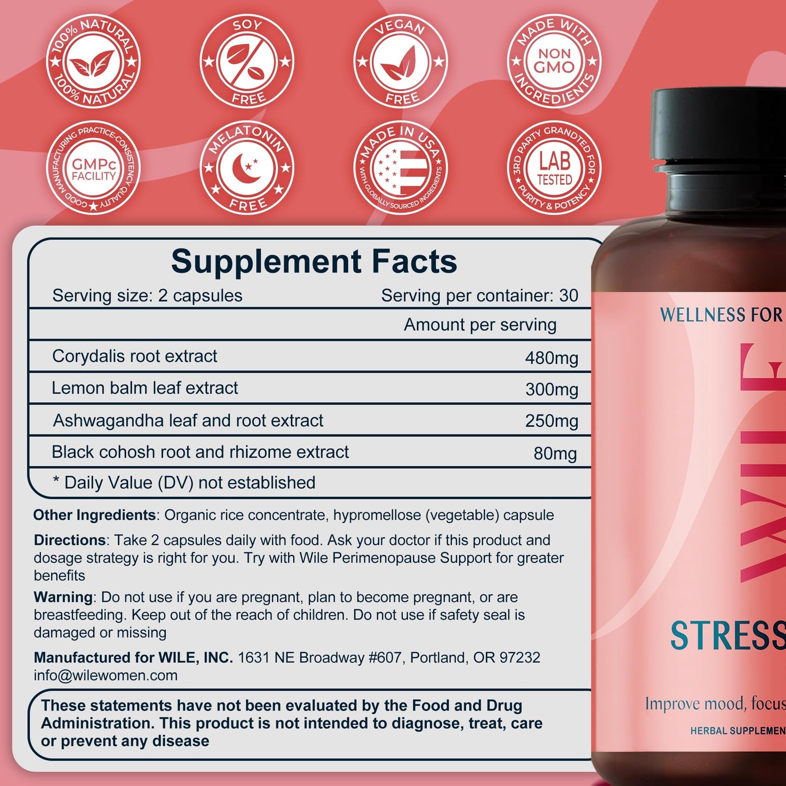 WILE Menopause & Perimenopause Supplements for Women with Ashwagandha - Stress