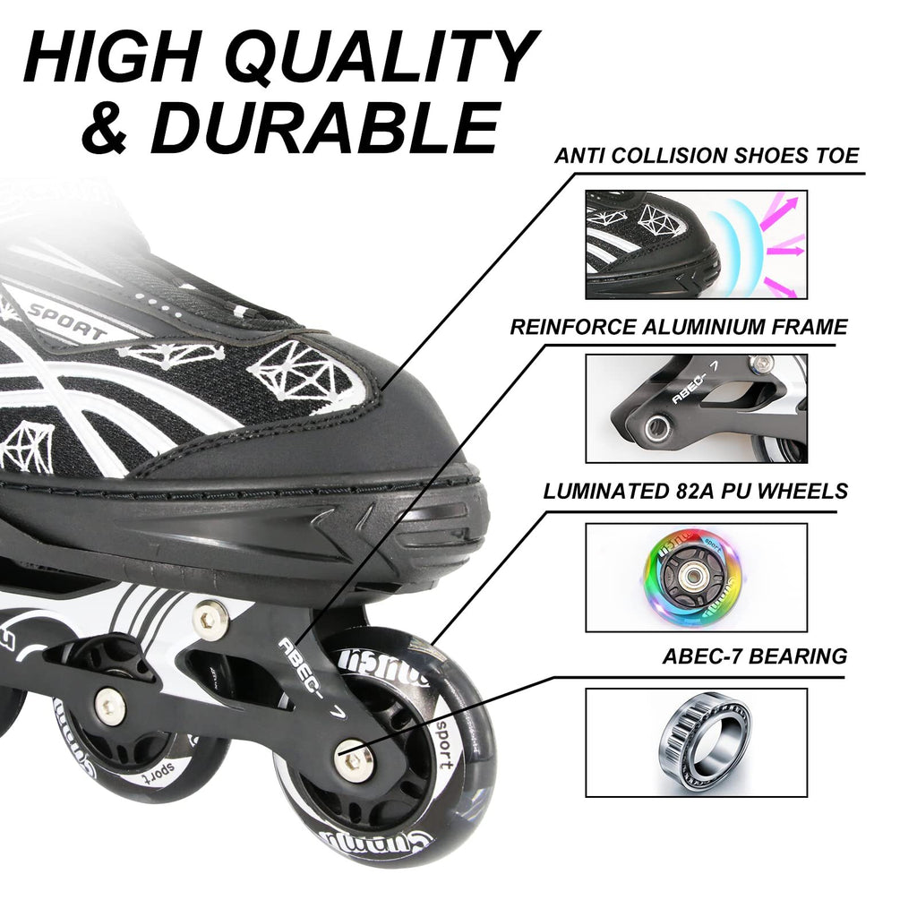 Cunmucu Adjustable Roller Blades Skates for Girls Boys Kids with All