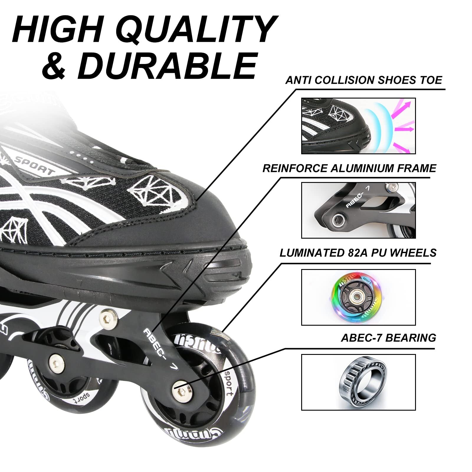 Cunmucu Adjustable Roller Blades Skates for Girls Boys Kids with All