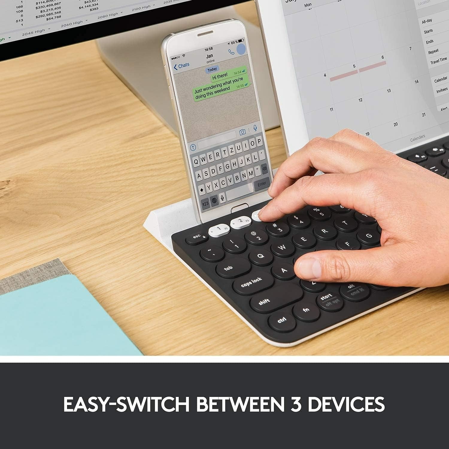 Logitech K780 Multi-Device Wireless Keyboard White Speckles Bluetooth USB