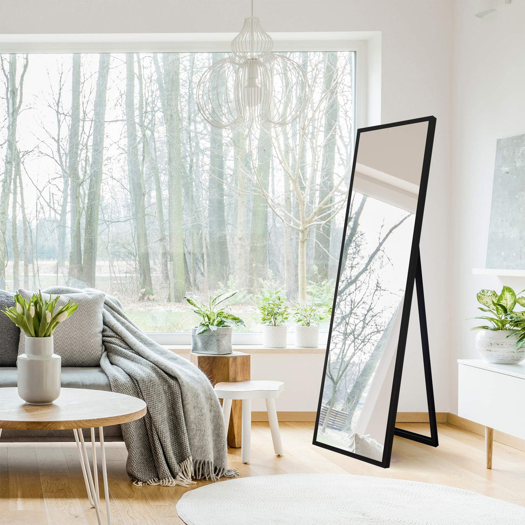 Everly Hart Collection 17.5" x 58" Framed Black Floor Free Standing Mirror wi...