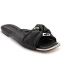 DKNY Women's Flat Sandal, Black/Nickel, 5.5