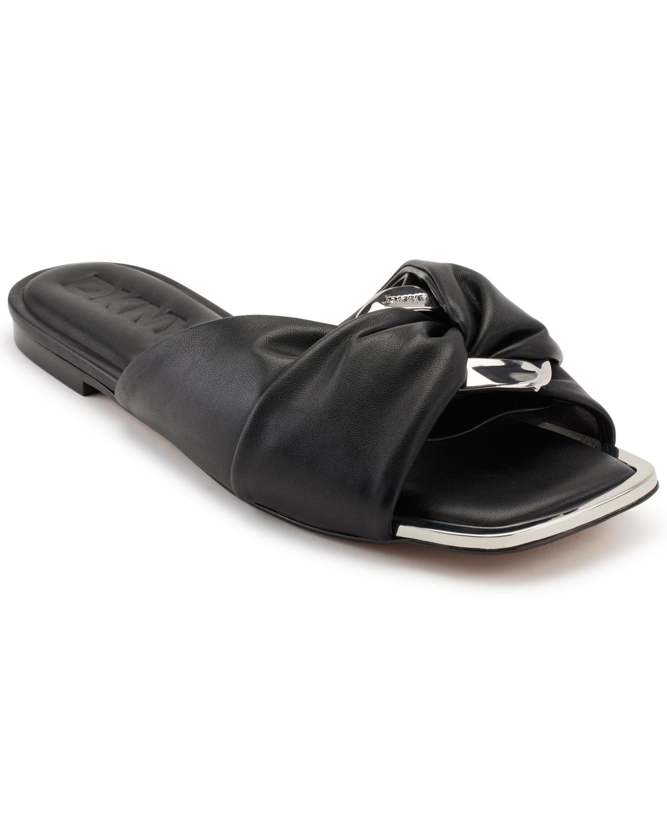 DKNY Women's Flat Sandal, Black/Nickel, 5.5