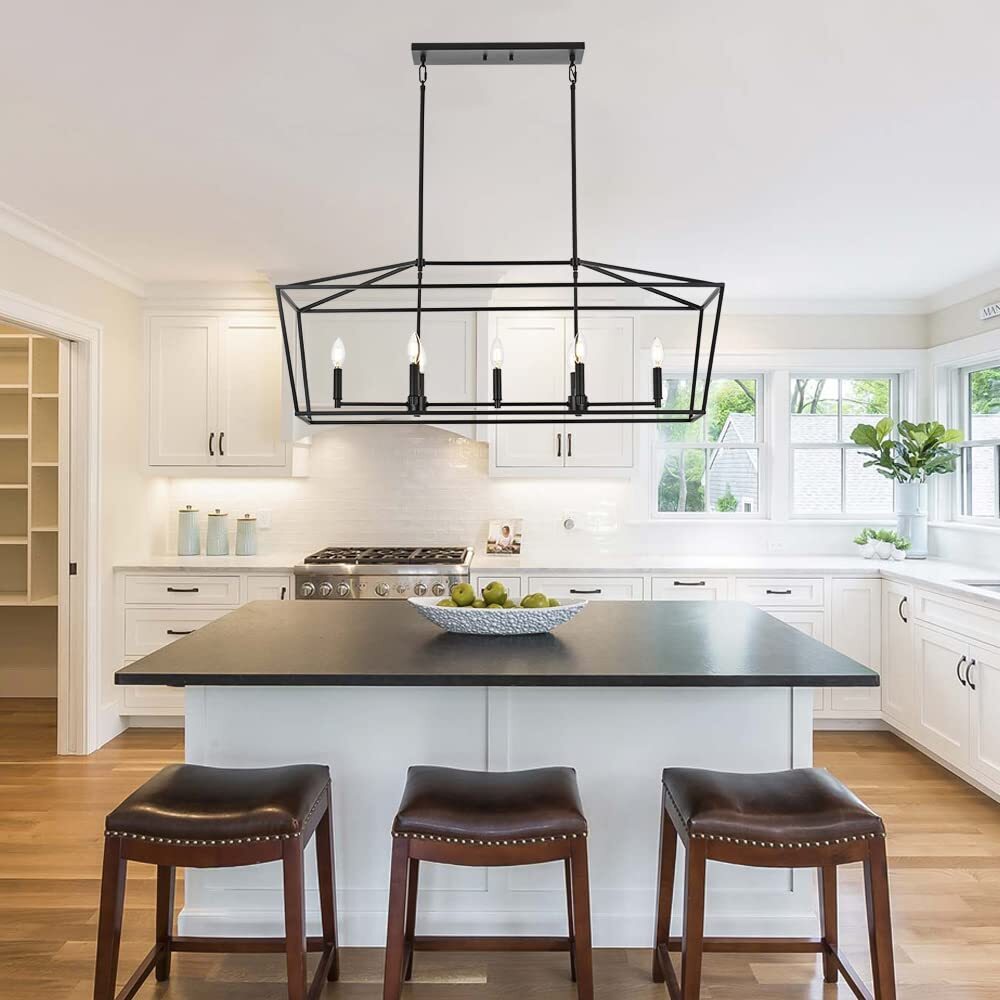 MELUCEE 7-Light Kitchen Island Lighting Black Chandelier Linear Dining Room
