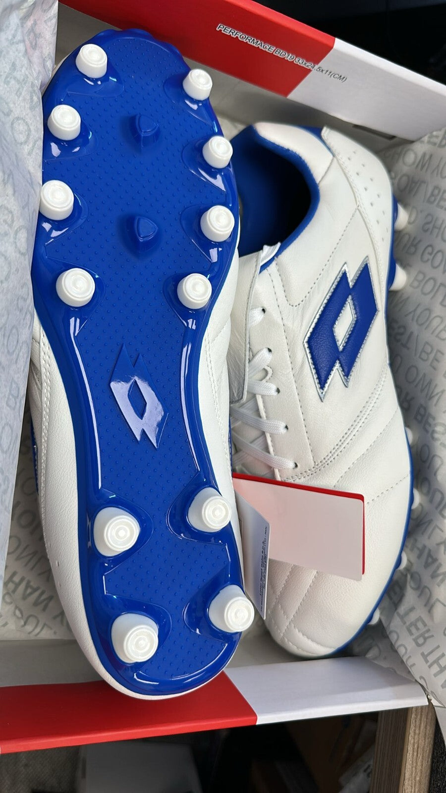 Lotto Stadio 200 III FG Soccer Cleats Size 10.5 White Blue K Leather Forefoot