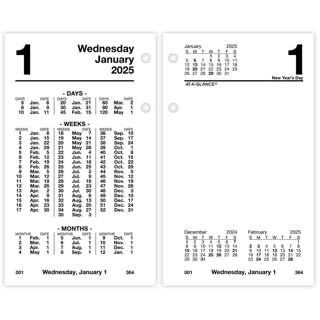 AT-A-GLANCE 2025 Desk Calendar Refill, Daily, 3-1/2" x 6", Standard, Financial