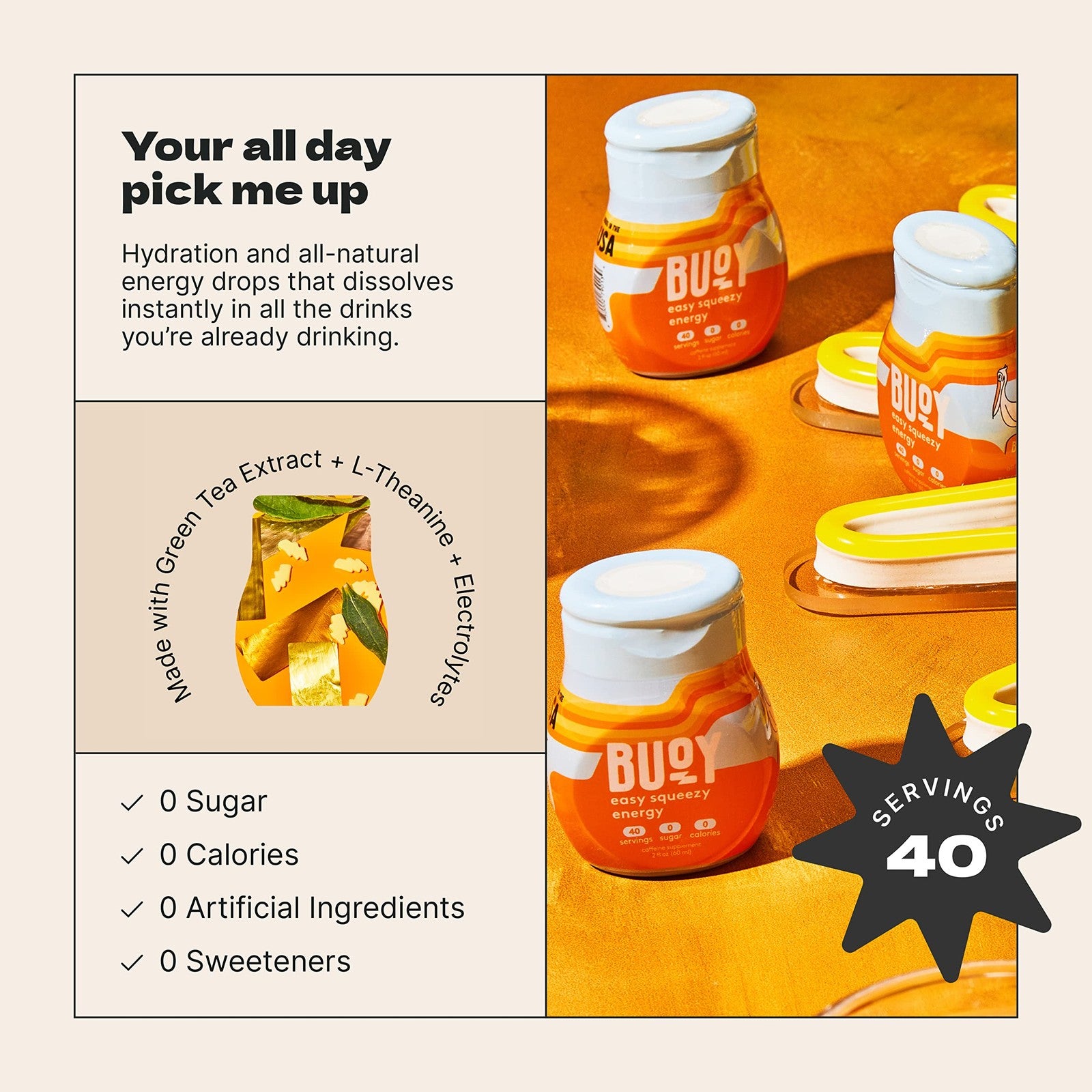 Buoy Energy Electrolyte Drops | 40 Servings | Caffeine from Green Tea Extract +