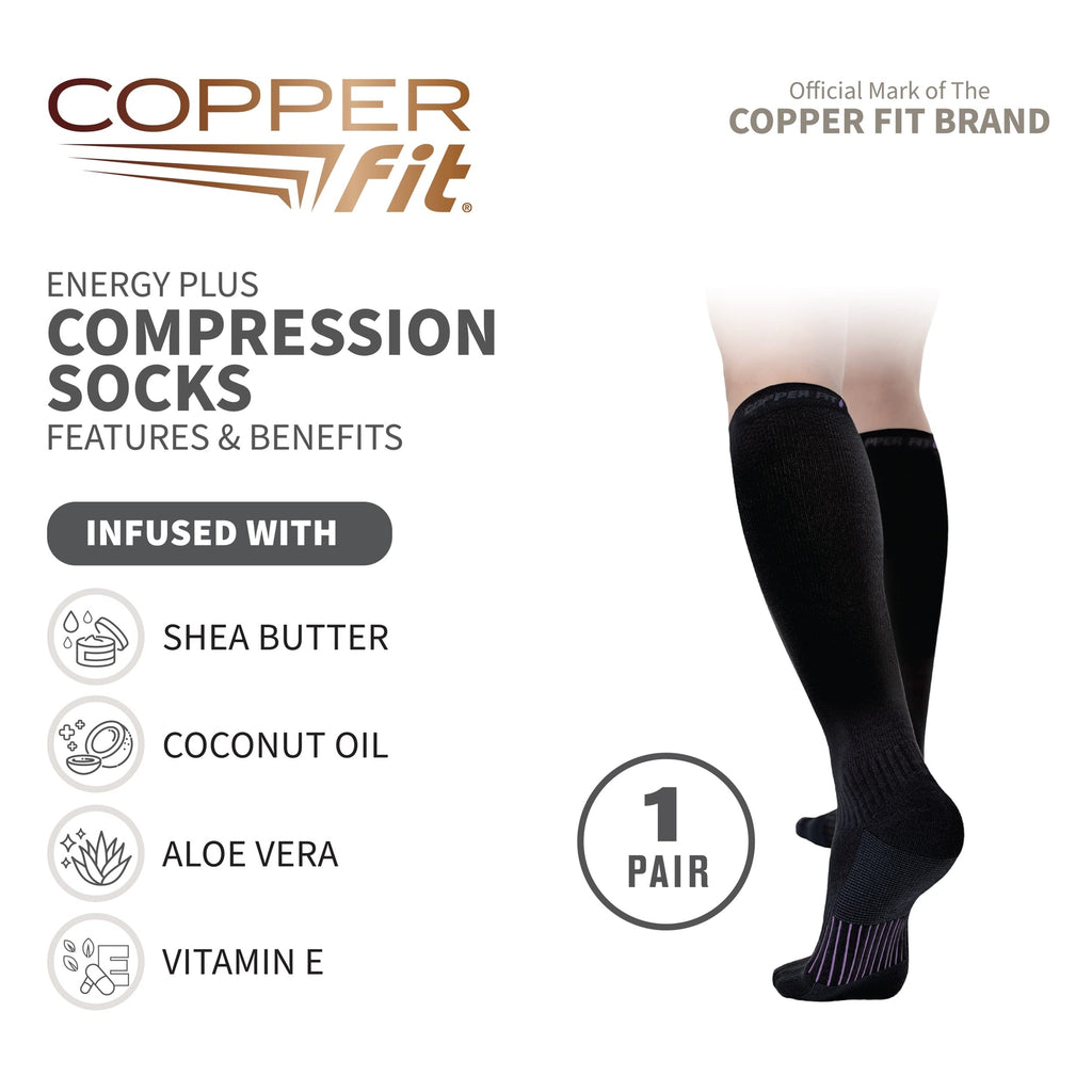 Copper Fit unisex adult Moisturizing Energy Plus Easy On Easy Off Knee High
