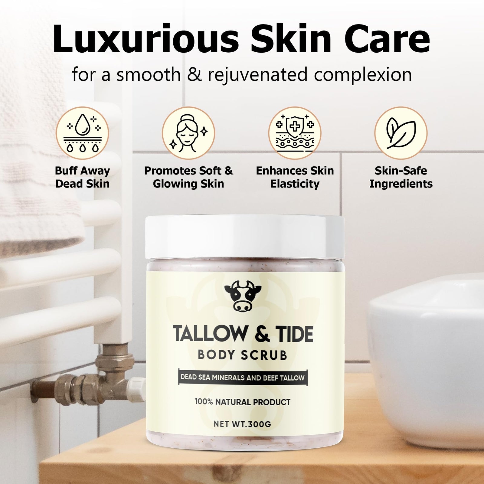 Exfoliating Body Scrub with Dead Sea Minerals & Beef Tallow for Skin - Hydrating