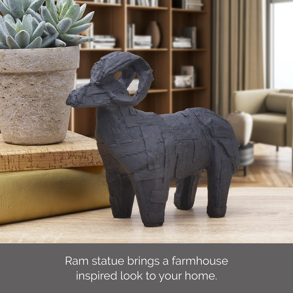 Mikasa Resin Ram Figurine, 8.07x2.76x6.69 Inch, Black Matte