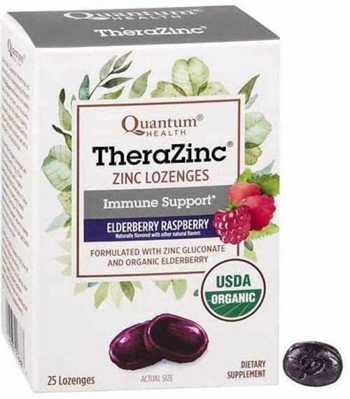 Quantum Health TheraZinc USDA Organic Zinc Lozenges, Eldertry Raspberry, Immune