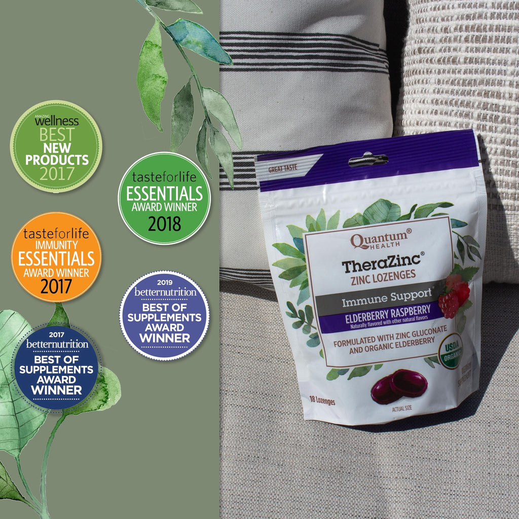 Quantum Health TheraZinc Organic Zinc Lozenges Elderberry Sambucus Raspberry &