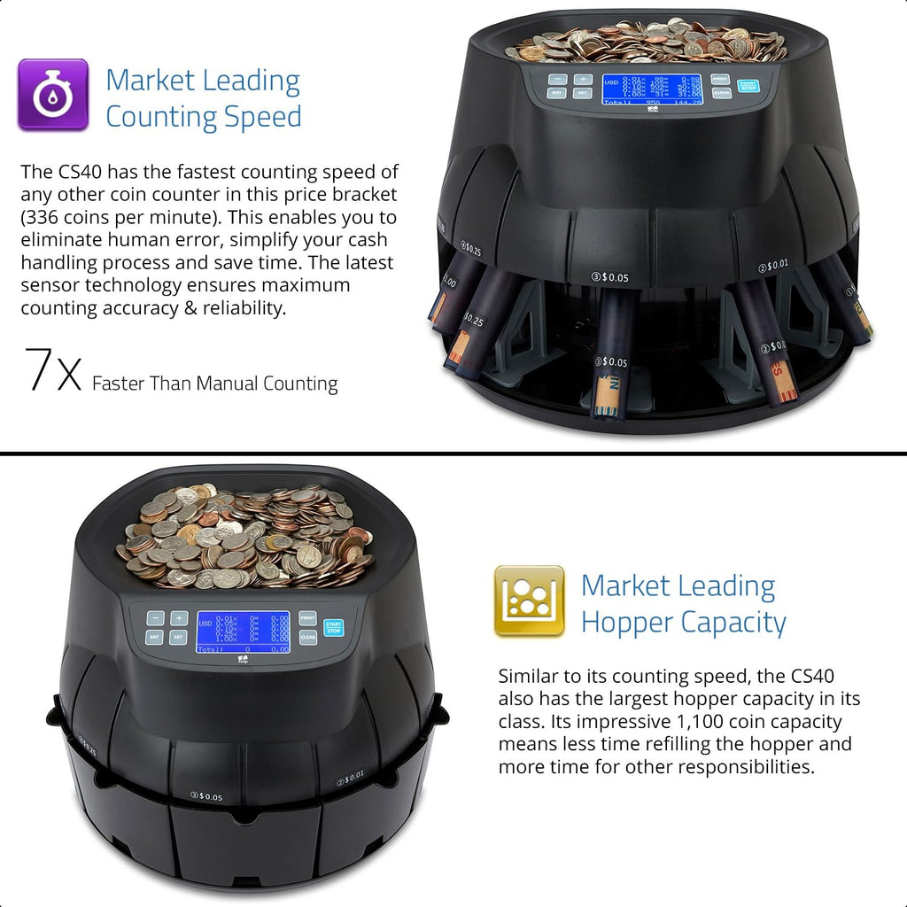 ZZap CS40 Coin Counter, Sorter and Roller - Money Cash Currency Machine