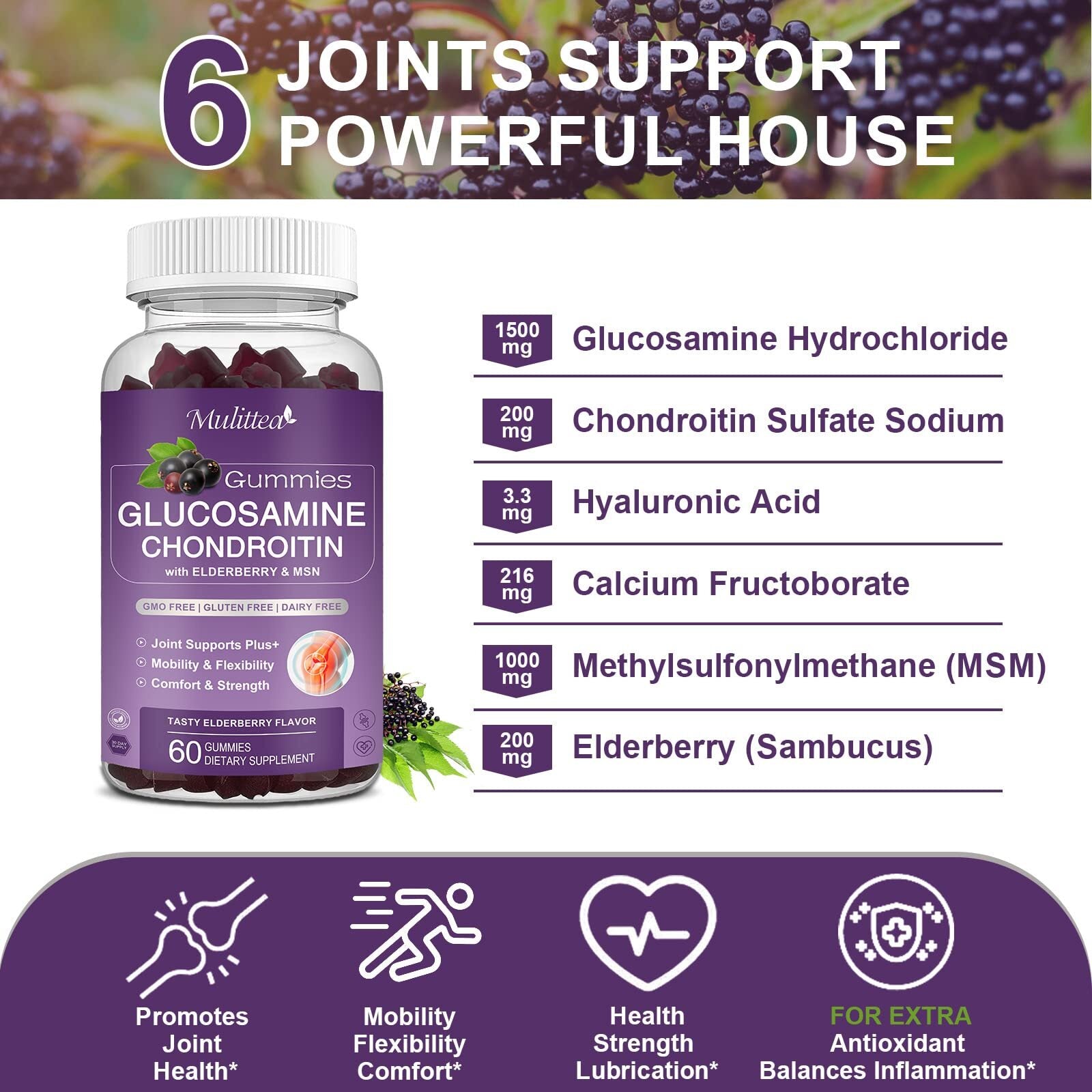 Mulittea Glucosamine Chondroitin Gummies - Extra Strength Joint Support