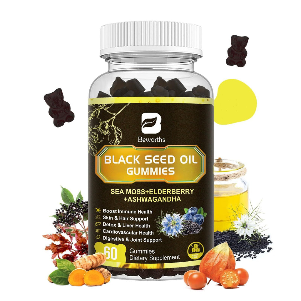 B BEWORTHS Black Seed Oil & Sea Moss Gummies, Organic Irish Sea Moss Gummies