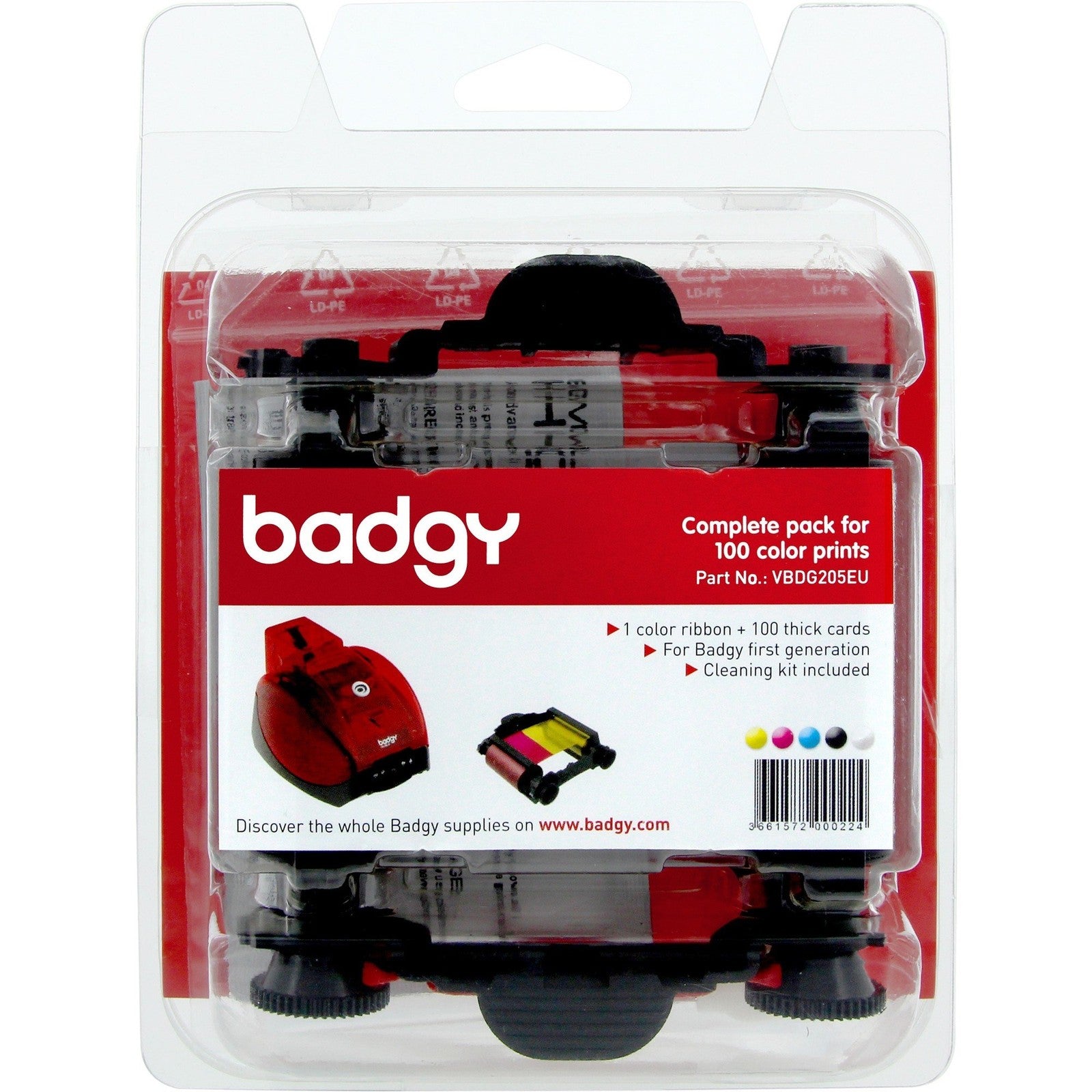 BADGY 1 YMCKO Rib Clean KIT 100 Cards 0.76MM for BADGY