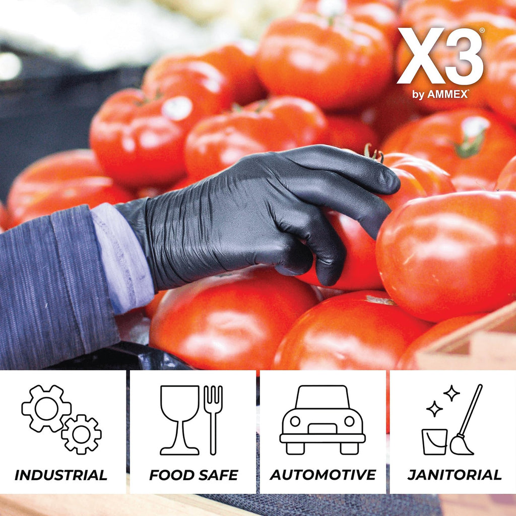 X3 Industrial Black Nitrile Gloves, Case of 1000, 3 Mil, Size XX-Large, Latex