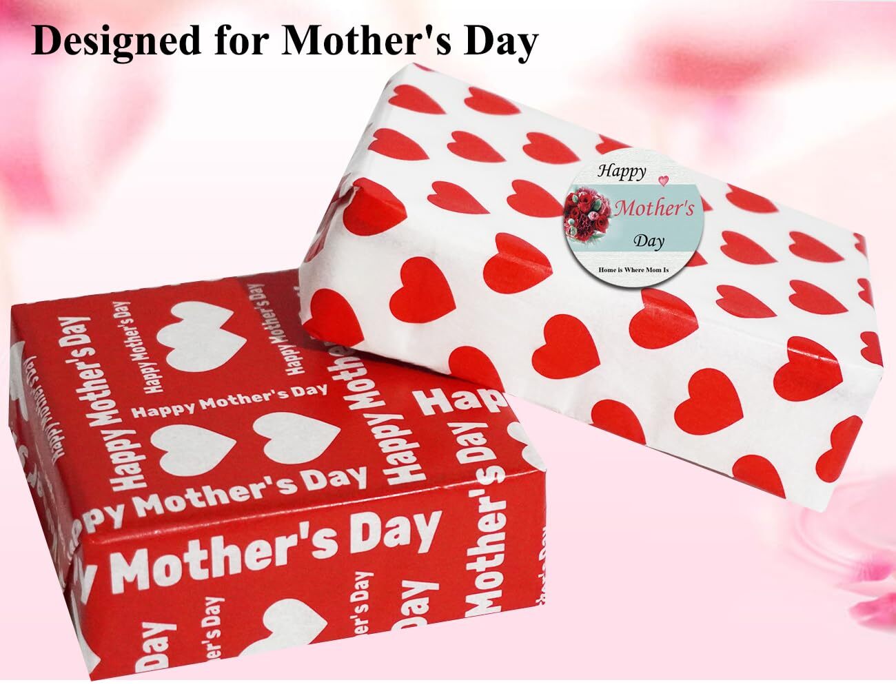 UAREBST 52 Sheets Red Happy Mother's Day Tissue Wrapping Paper Bulk for for Gift