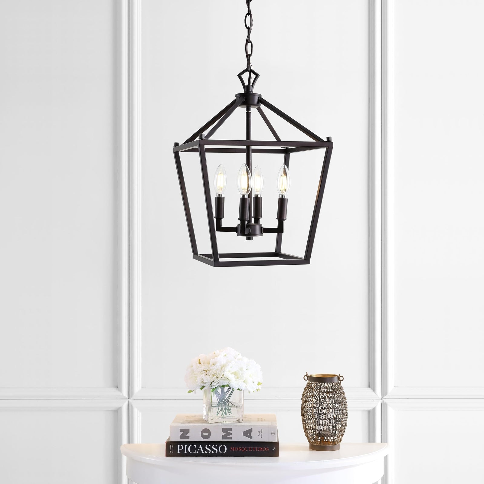 JONATHAN Y JYL7436A Pagoda Lantern Dimmable Adjustable Metal LED Pendant Classic