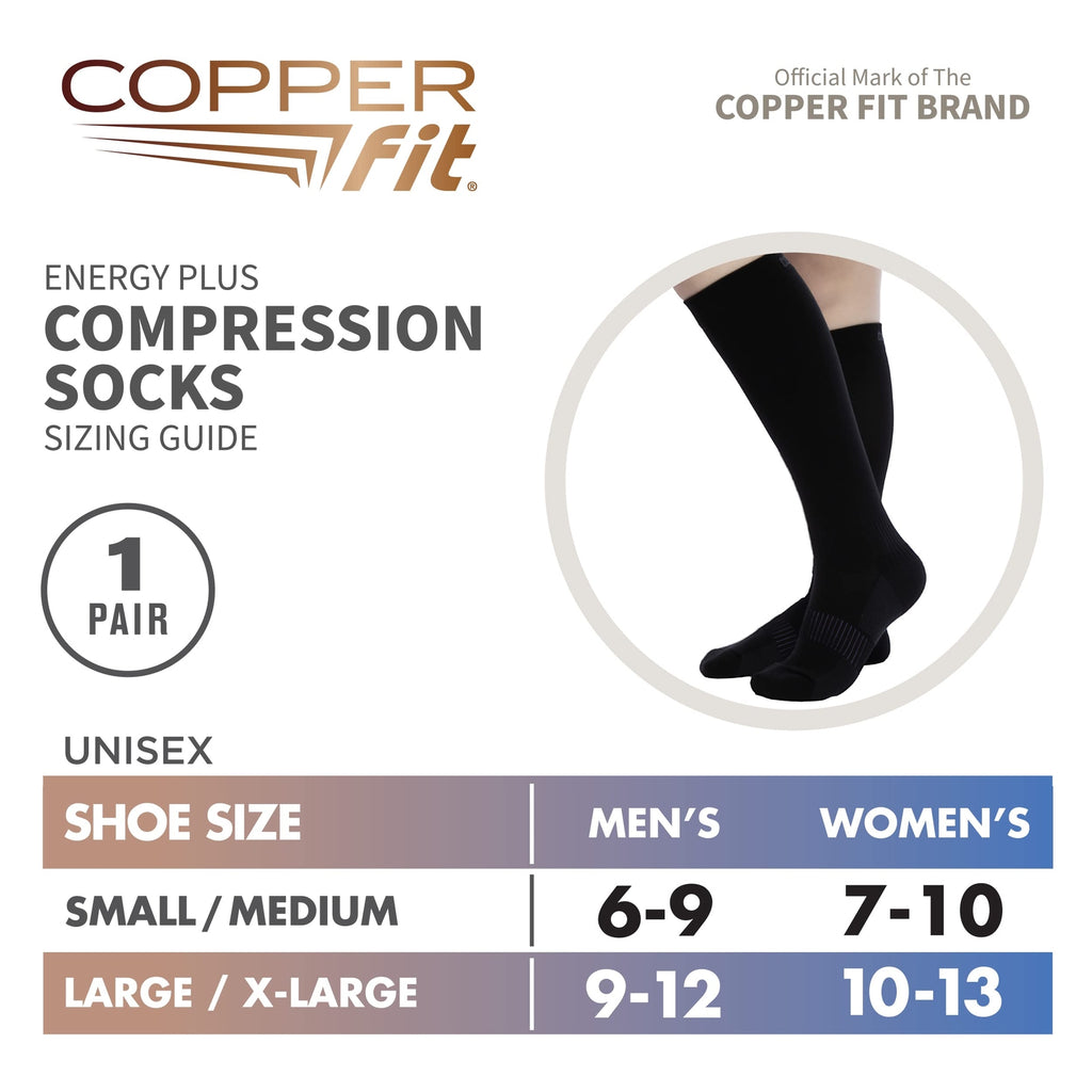 Copper Fit unisex adult Moisturizing Energy Plus Easy On Easy Off Knee High
