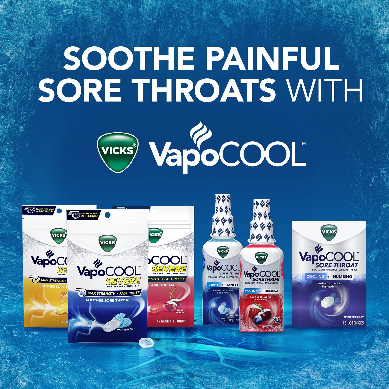Vicks VapoCOOL Severe Medicated Sore Throat Drops, Fast-Acting Max Strength