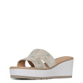 NYDJ Women's Raizy Metallic Suede Wedge Sandal, Pewter, 9
