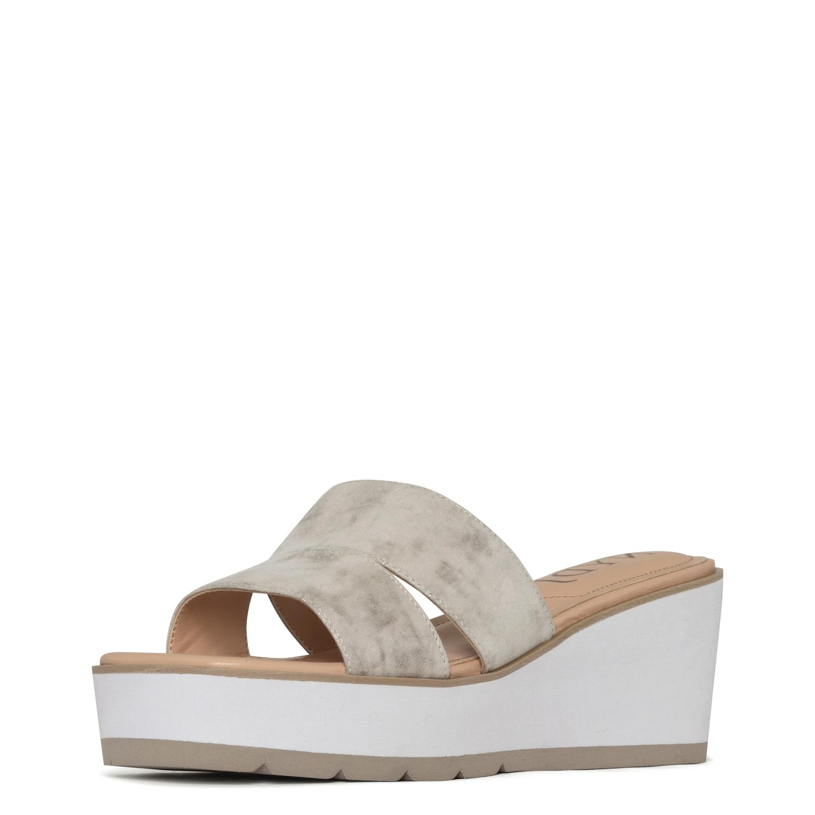 NYDJ Women's Raizy Metallic Suede Wedge Sandal, Pewter, 9